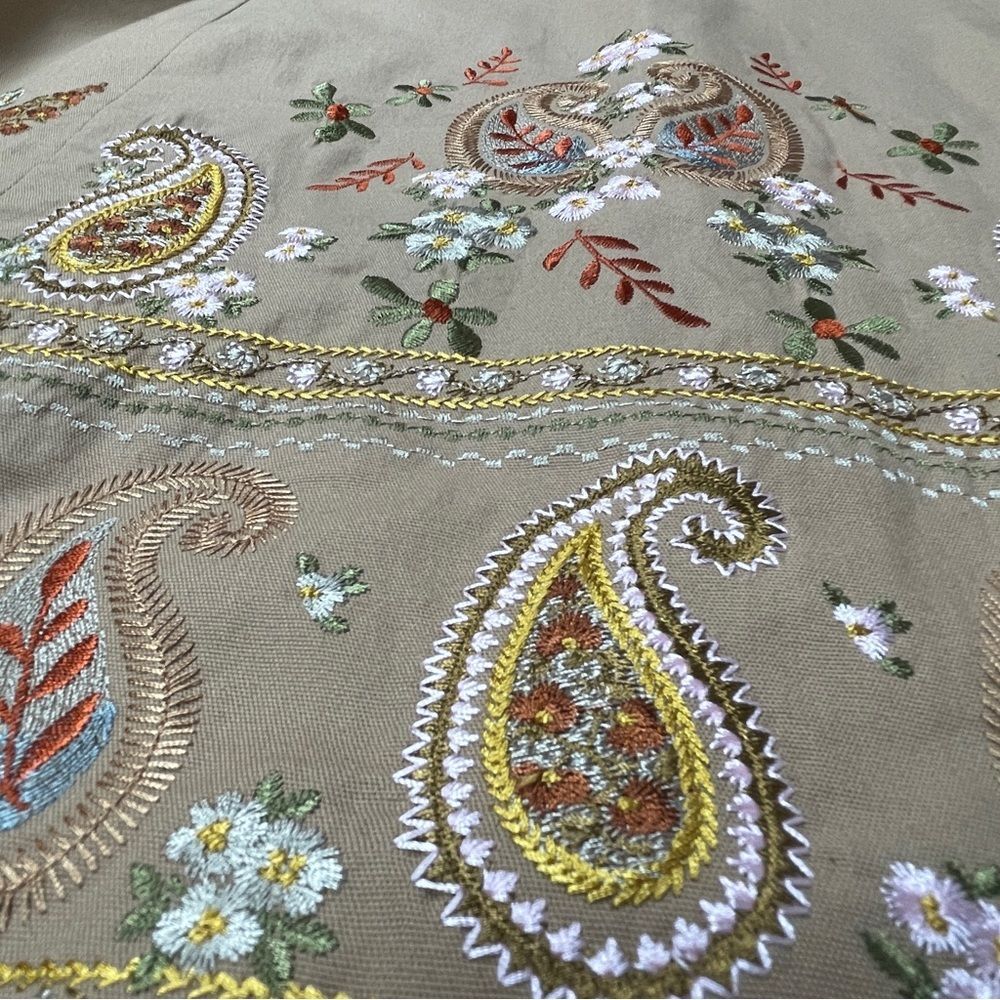 COLDWATER CREEK boho paisley floral embroidered tan coat jacket, size 14 - Picture 8 of 16